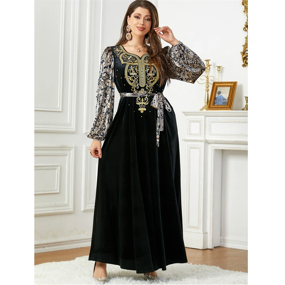

Осенне-зимнее бархатное мусульманское платье для женщин, Abaya с вышивкой, Марокканское платье, Abayas, арабское длинное платье, Толстые платья 2024