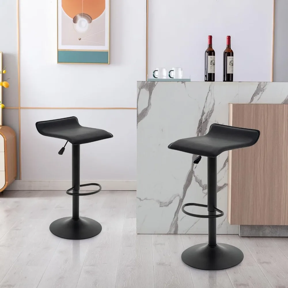 ​​2-Piece Adjustable Bar Stool Set​​ - Swivel PU Leather Counter Stools (Black)