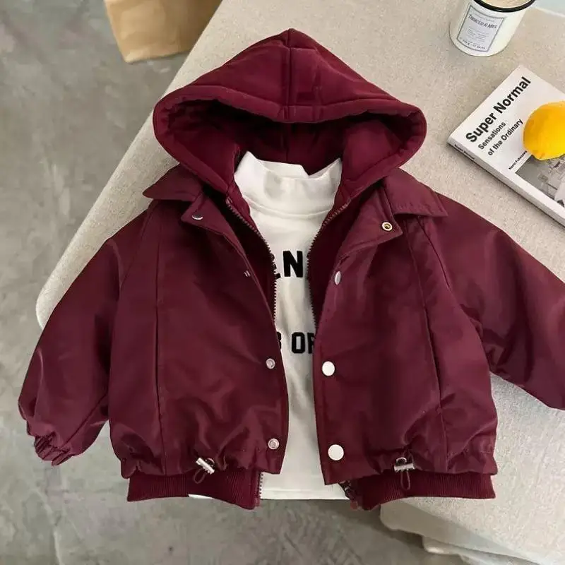 2026 Winter New Children Long Sleeve Hooded Warm Coat Plus Velvet Thick Boys Girls Cotton Padded Jacket Kids Quilted Jacket