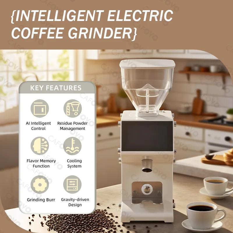 CAFOVO G150F AI Intelligent Control Coffee Grinder 50mm Flat Burr Plasma Residue Management for Espresso and Pour Over 1100 RPM