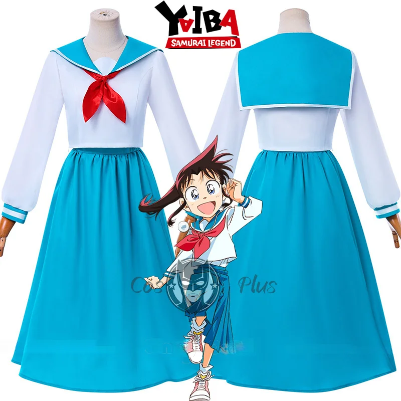 Disfraz de Anime Yaiba Samurai Legend Mine Sayaka, uniforme escolar, falda azul, marinero blanco Fuku, lazo Bolero rojo, Carnaval para mujer