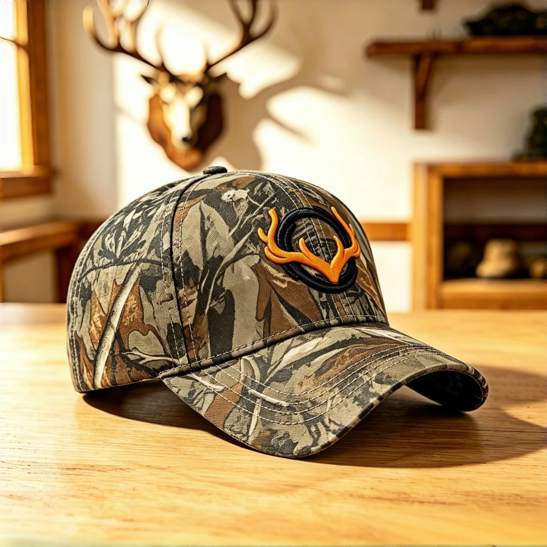 Men's Camouflage Hunting Baseball Cap with 3D antler embroidery Logo, Adjustable Snap-On brim, Outdoor Fishing and Shooting Sun