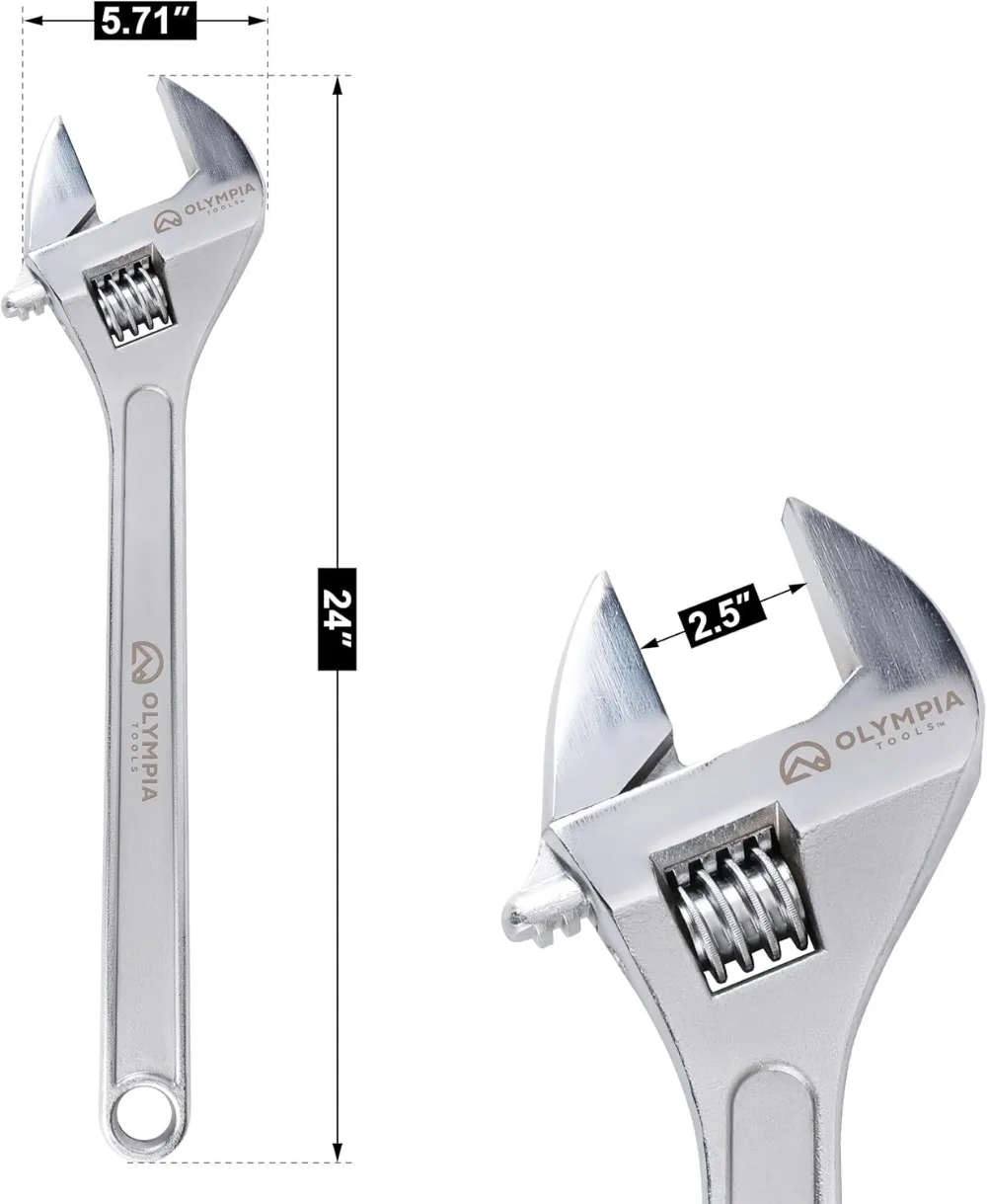 Chave ajustável resistente de 24 polegadas, aço forjado, cromado, mandíbulas de precisão para resistência à ferrugem