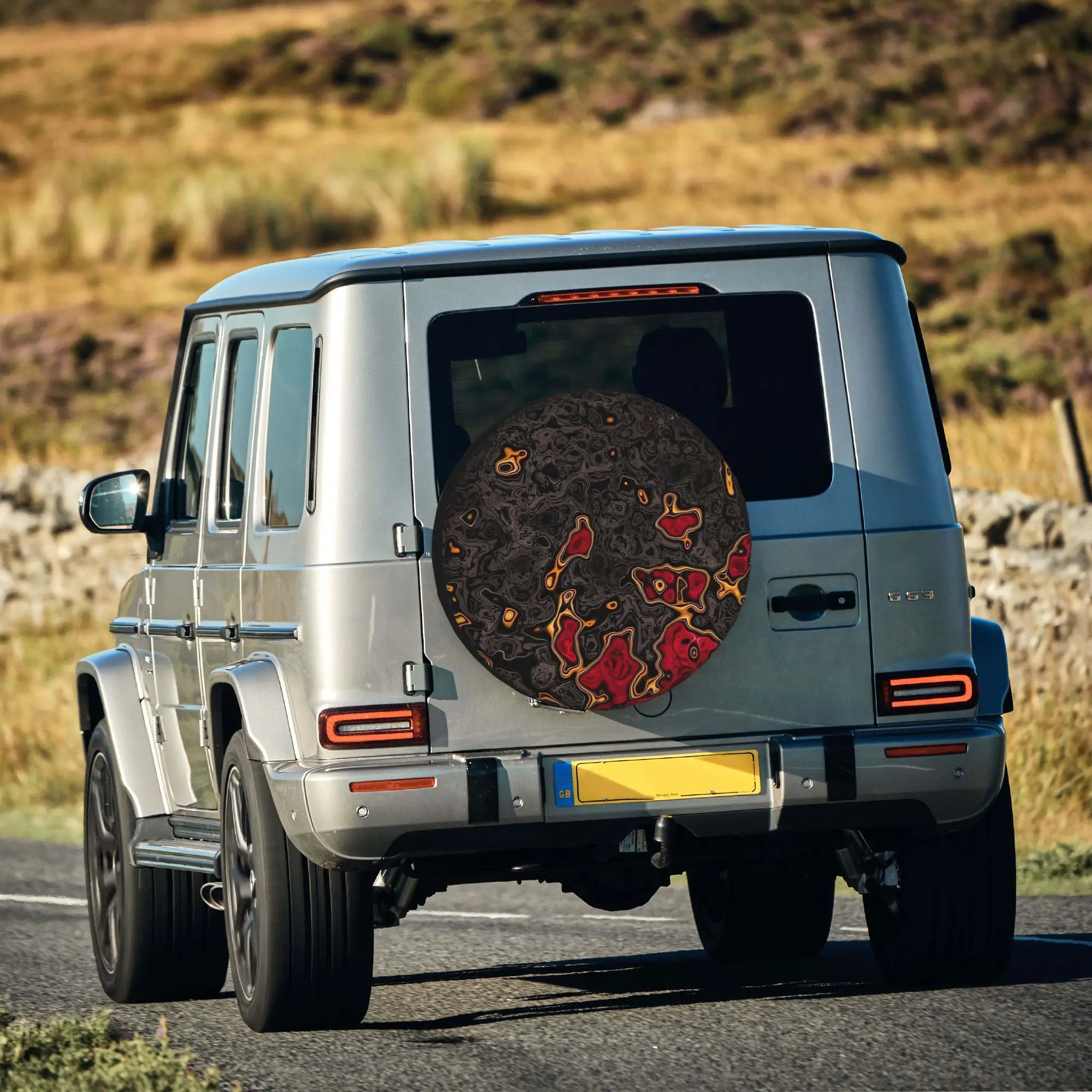 2D Flat 1pc Fluid Lava Print Car Tire Cover 35.56/38.1/40.64/43.18 Cm, Spare Tire Cover, Essential For Camping Off-Road Outdoor