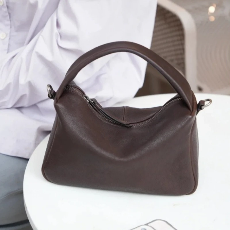 Minimalist Everyday Casual Soft Slouchy Shoulder Bag for Women Genuine Leather Vegetable Tanned Convertible Crossbody Bag