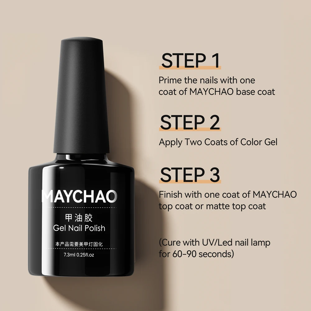 MAYCHAO Colorful Gel Nail Polish 136Colors Long Lasting For Manicure Semi Permanent Base Top Coat Nail Art UV Gel Varnish 7.3ml