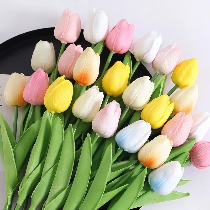 

10/20PCS Artificial Tulips Flowers Real Touch Latex Fake Yollow Pink Flower Bouquet Wedding Party Home Decor DIY Bridal Bouquet
