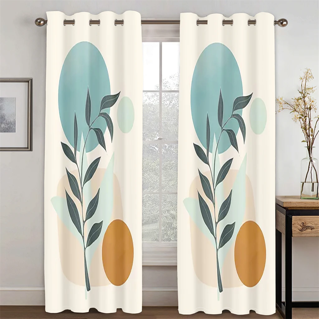 Modern Minimalist Wind Plant Green Leaf Willow Leaf Curtains 2 Panel Living Room Bedroom Balcony Kitchen Kids Room Decor Curtain