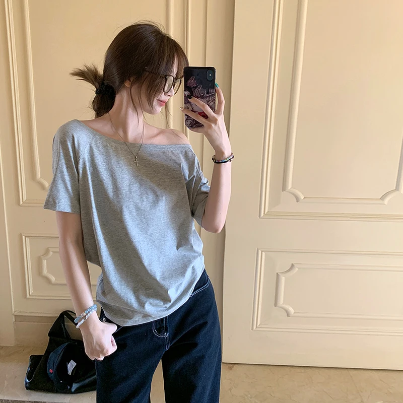 Summer Fashion Chic Off-shoulder Short Sleeve Loose Casual T-shirt For Women