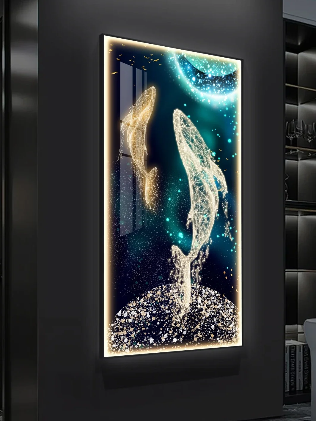 Luxury Whale LED 3D Mural Wall Lamp - Entrance Modern Vertical Hanging Art Decor | Simple Style Light Painting Fixture