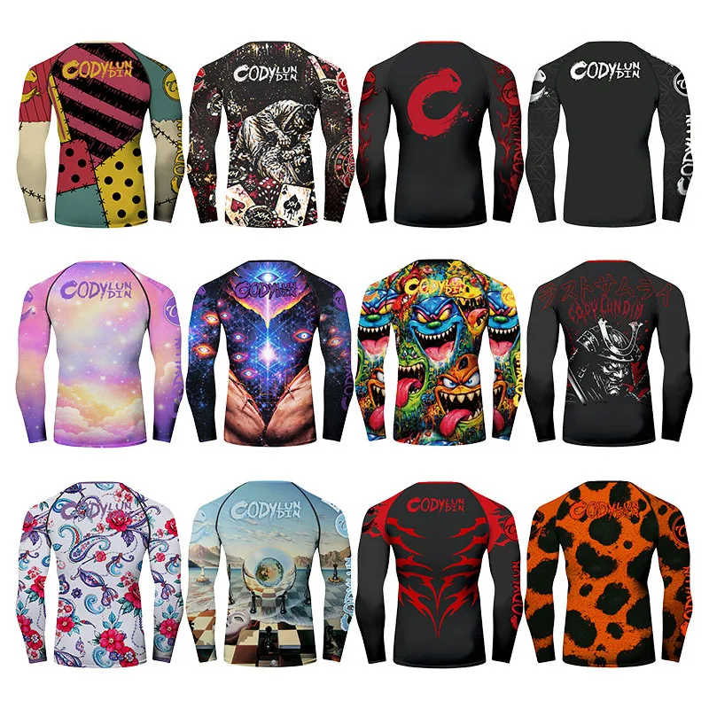 Men's Gym Compression T-Shirt  Long Sleeve MMA BJJ Jiu Jitsu Boxing Shirt Quick Dry Fit Fitness Workout Training Running Shirts