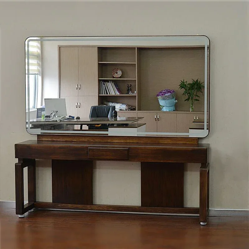 

Customized barbershop mirror table solid wood single-sided double-sided dressing table hair salon dedicated hairdressi