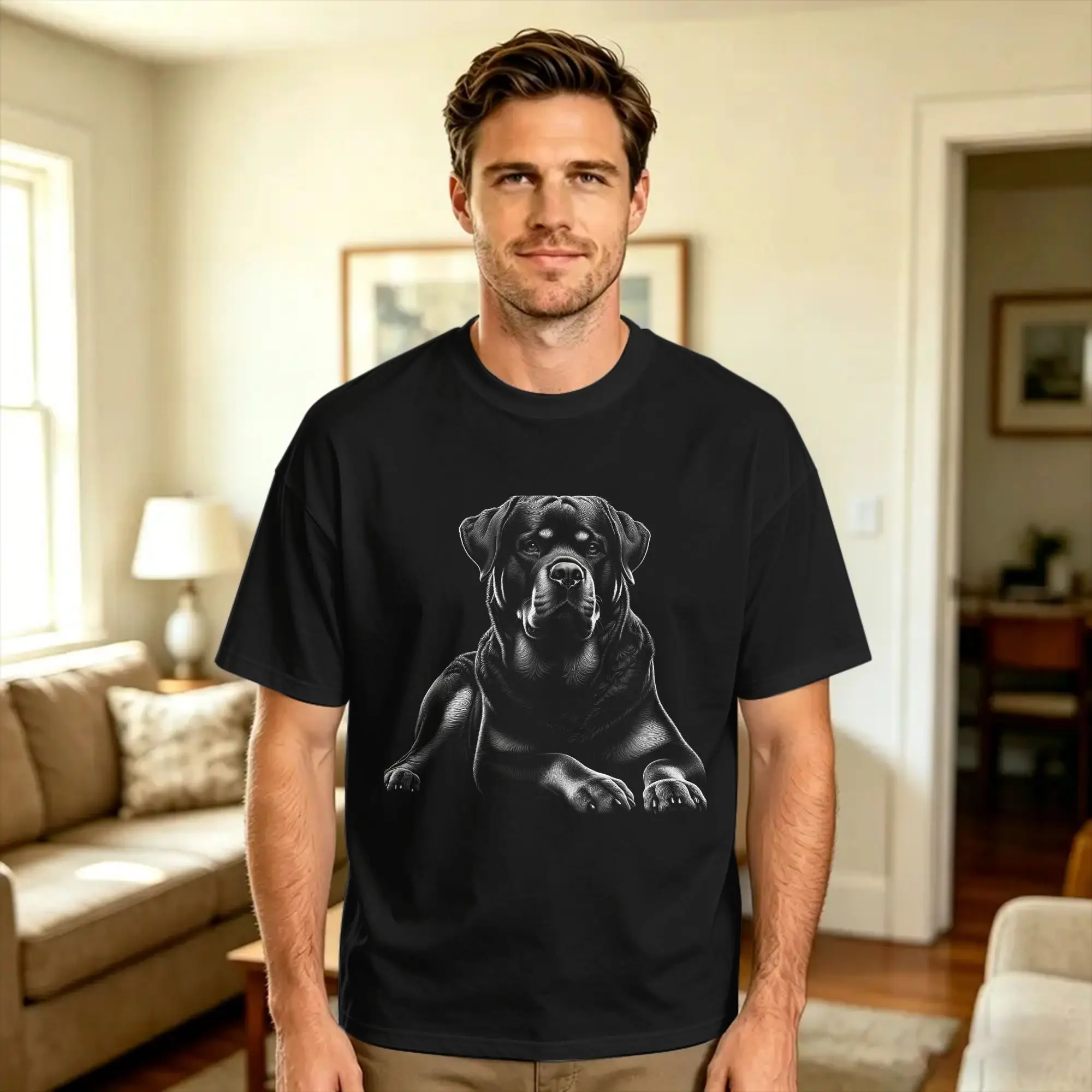 Rottweiler Dog in Lying Pose T-Shirt  Harajuku T Shirts Short Sleeve Aesthetic Tops Summer 100 Cotton Plus Size Clothes