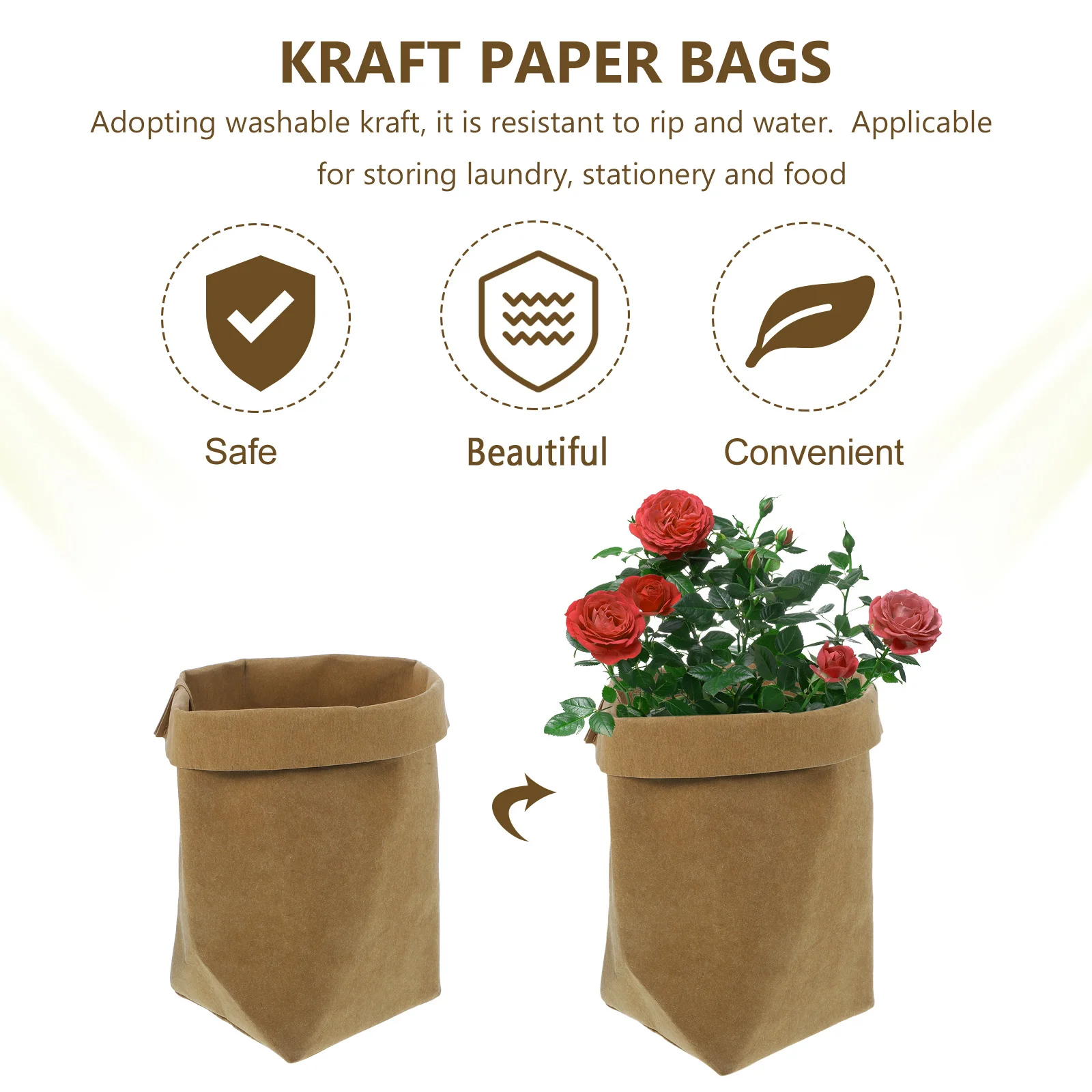 

Washable Kraft Paper Storage Bag Light Brown Size S Decorative Organizer Flowerpot Cover Reusable Kraft Paper Container Laundry