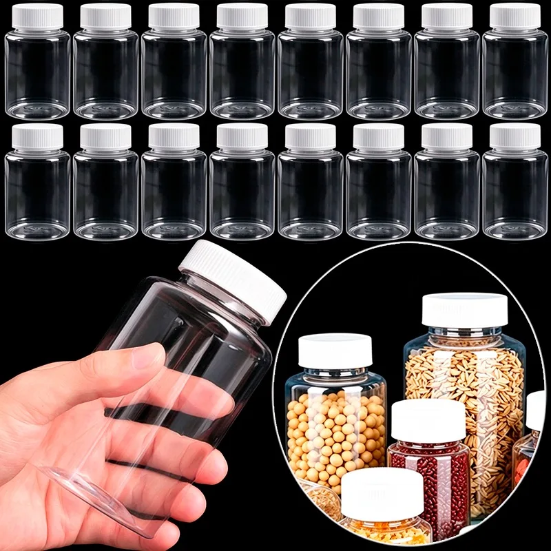 15/30/50/100/150ml Plastic Empty Sealed Bottles Refillable Pill Vial Solid Powder Storage Bottles Home Clear Bottles Container