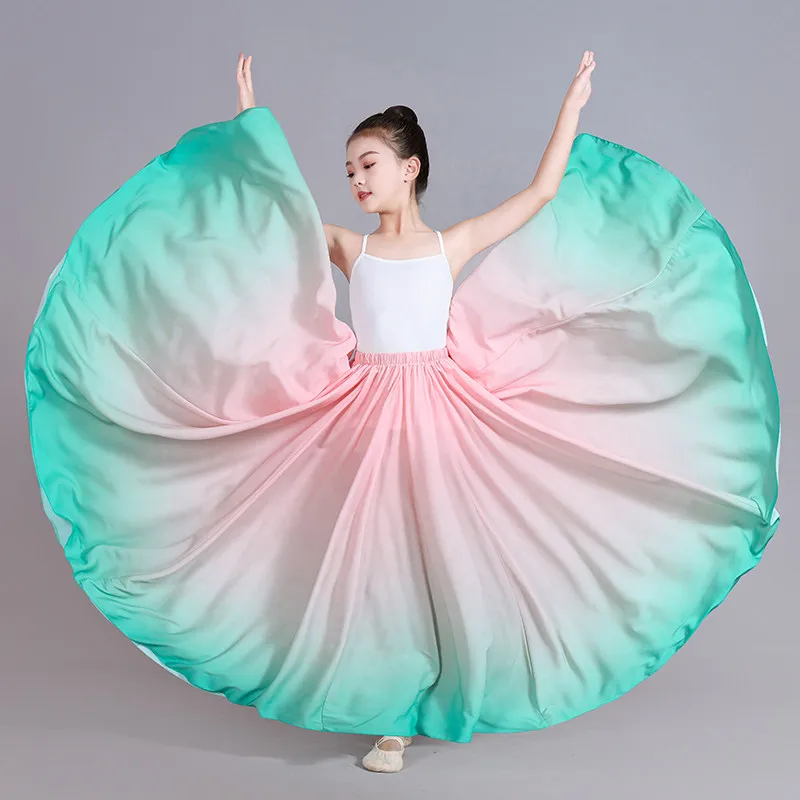 子供女の子用ダンススカートフラメンコダンスパフォーマーグラデーションステージパフォーマンスクラシックダンス練習用スカート