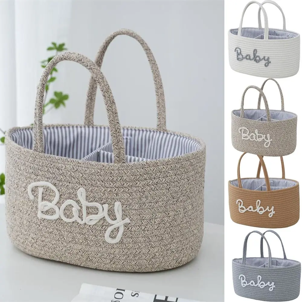 Durable Large Capacity Baby Nappy Organiser Cotton Rope Woven Diaper Storage Bag Versatile Detachable Storage Basket for Newborn