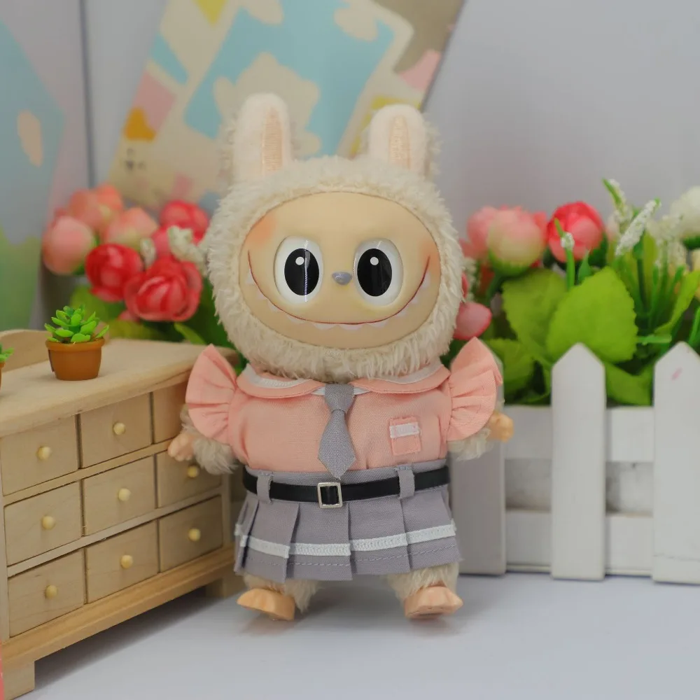 For 17cm Labubu Clothing Uniform Skirt Set Dress Up Doll American Pleated Skirt Baby Clothes Tie Clothes Doll  Accessories