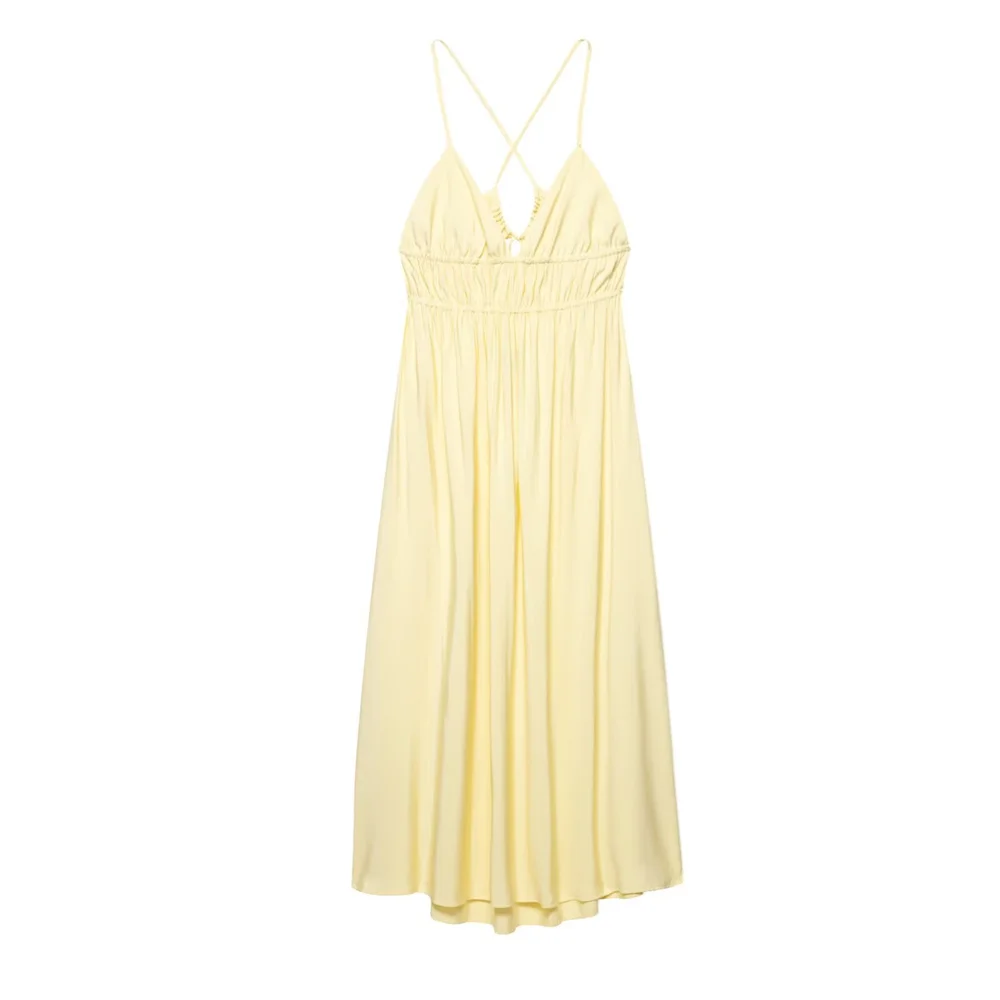 ZARF Women's Vertical V-neck Strap Flute Dress Solid Color Backless Decoration Spring/Summer New Product Casual Women's Wear