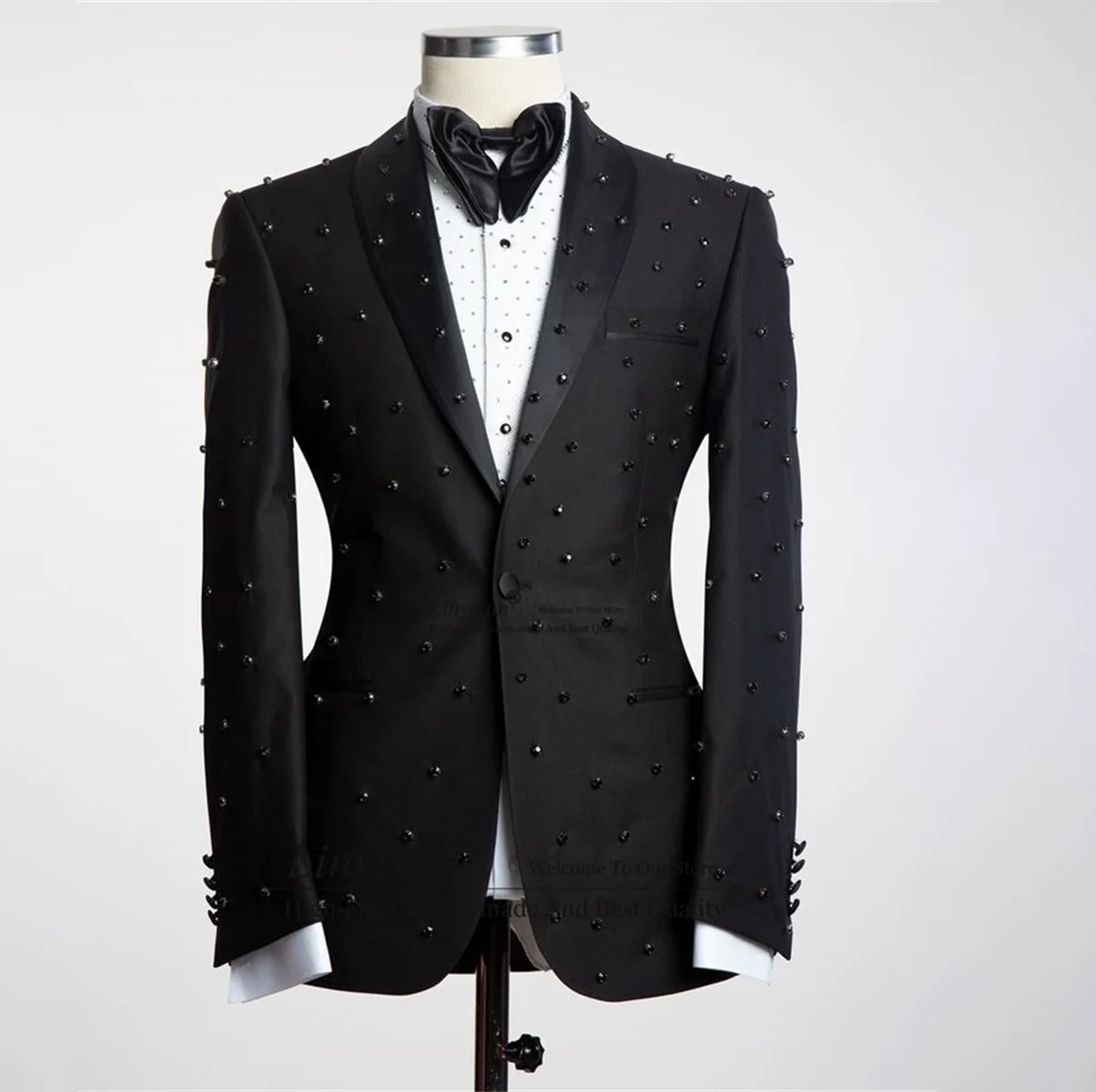 

Luxury Shiny Beaded Tuxedo Men Suits Groom Wedding Dresswear Dinner Party 2 Pieces Sets Male Prom Blazers Slim Fit Costume Homme