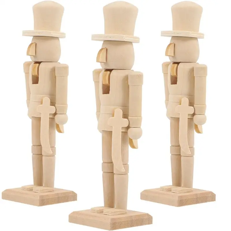 3pcs Wooden Christmas Nutcracker Diy Unfinished Walnut Soldier Puppet Wooden Graffiti Blank Painting Nutcracker Puppet 18cm