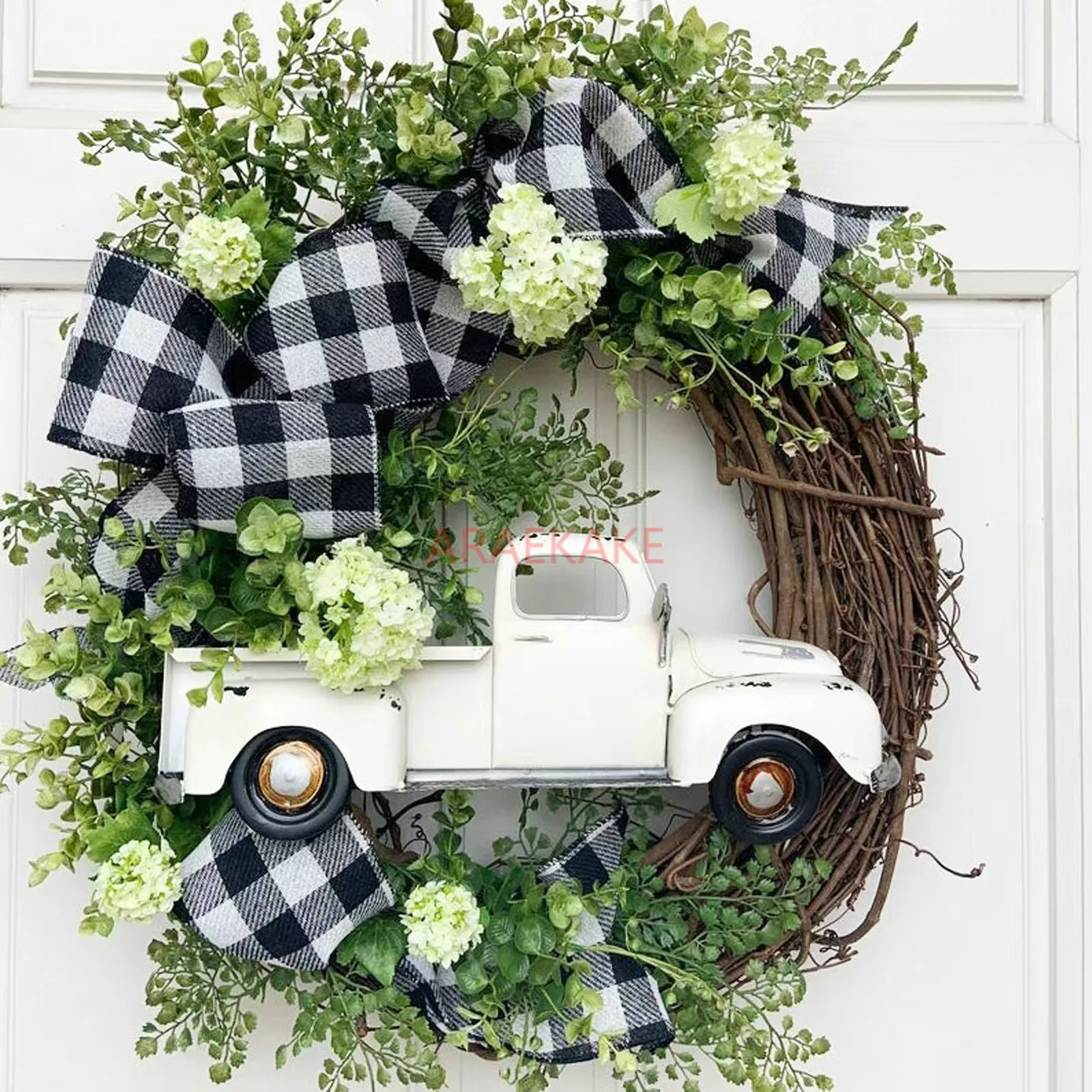 1pcs Summer Farmhouse Truck Wreath Latest  Welcome Summer Front Door Decor Round Door Hanging Sign