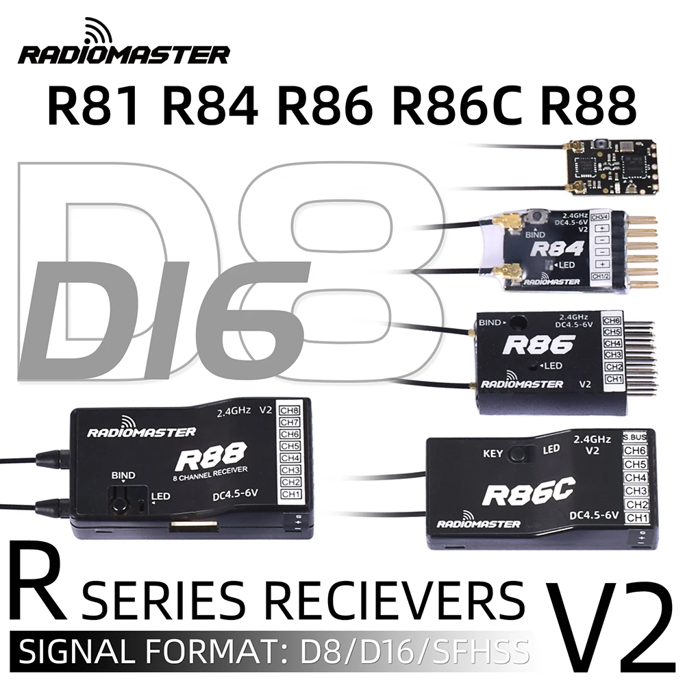 RadioMaster R81 R84 R86 R86C R88 V2 2.4GHz Over 1KM SBUS Nano Receiver Compatible FrSky D8 TX16S Support Return RSSI for RC