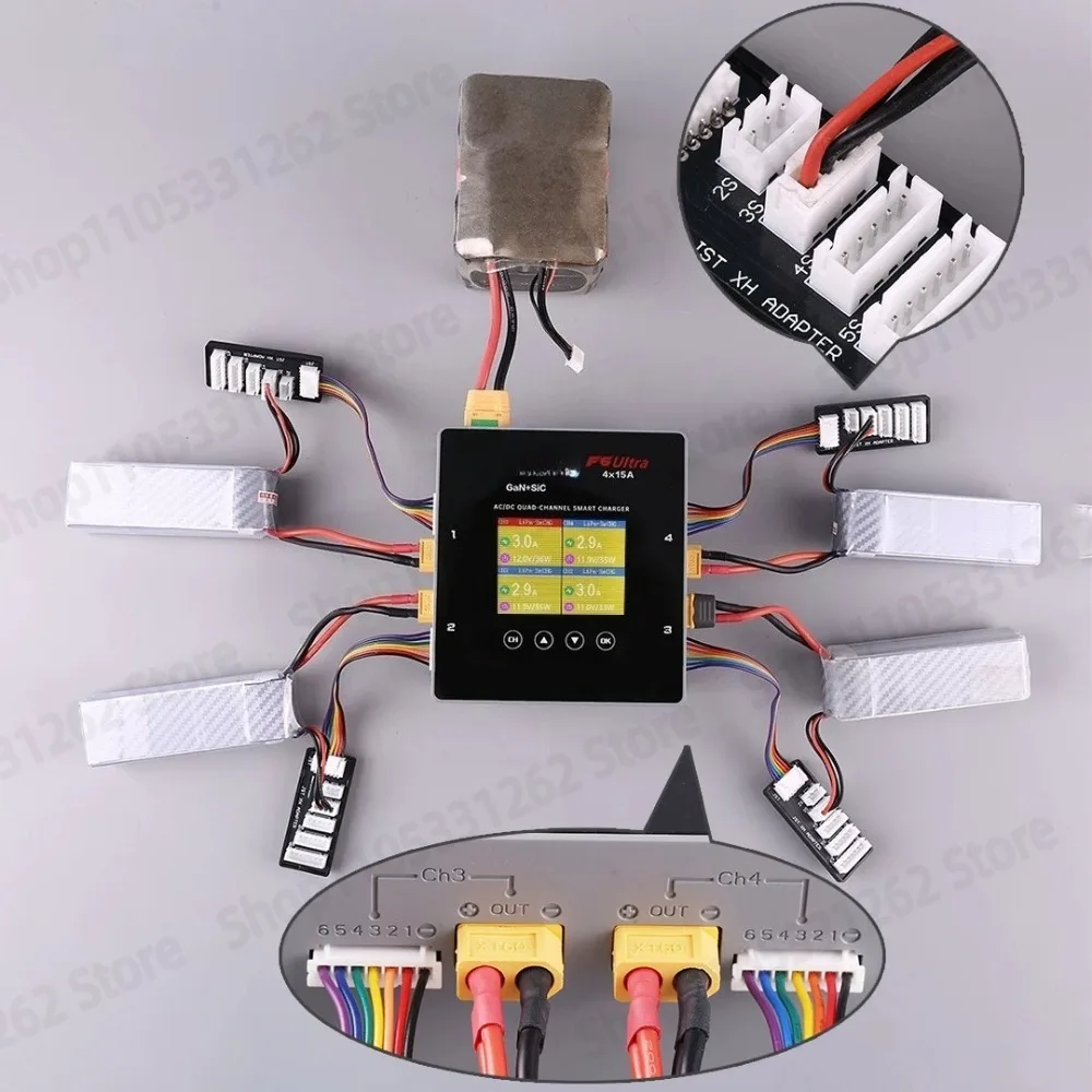 For F6 Ultra 1000W 4 Channel Smart Balance Charger 15A AC/DC GaN+SiC for LiPo LiHV 1-6S RC Battery