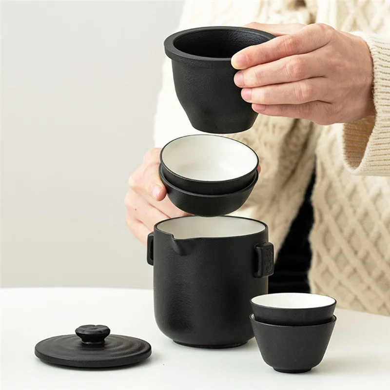 

A03F-Strainers Portable Travel Ceramics Teapot Sets 1 Pot 4 Tea Cups For 260ML Chinese Teawear Gift