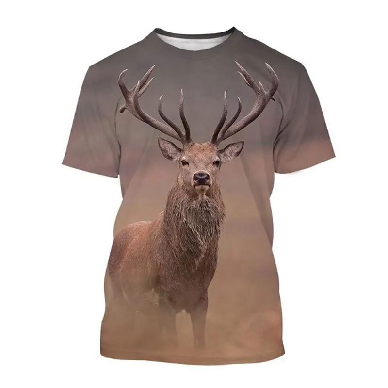 New Fashion Outdoors Jungle Animal Deer graphic t shirts For Men Summer Casual Personality Trend Printed O-neck Short Sleeve Top