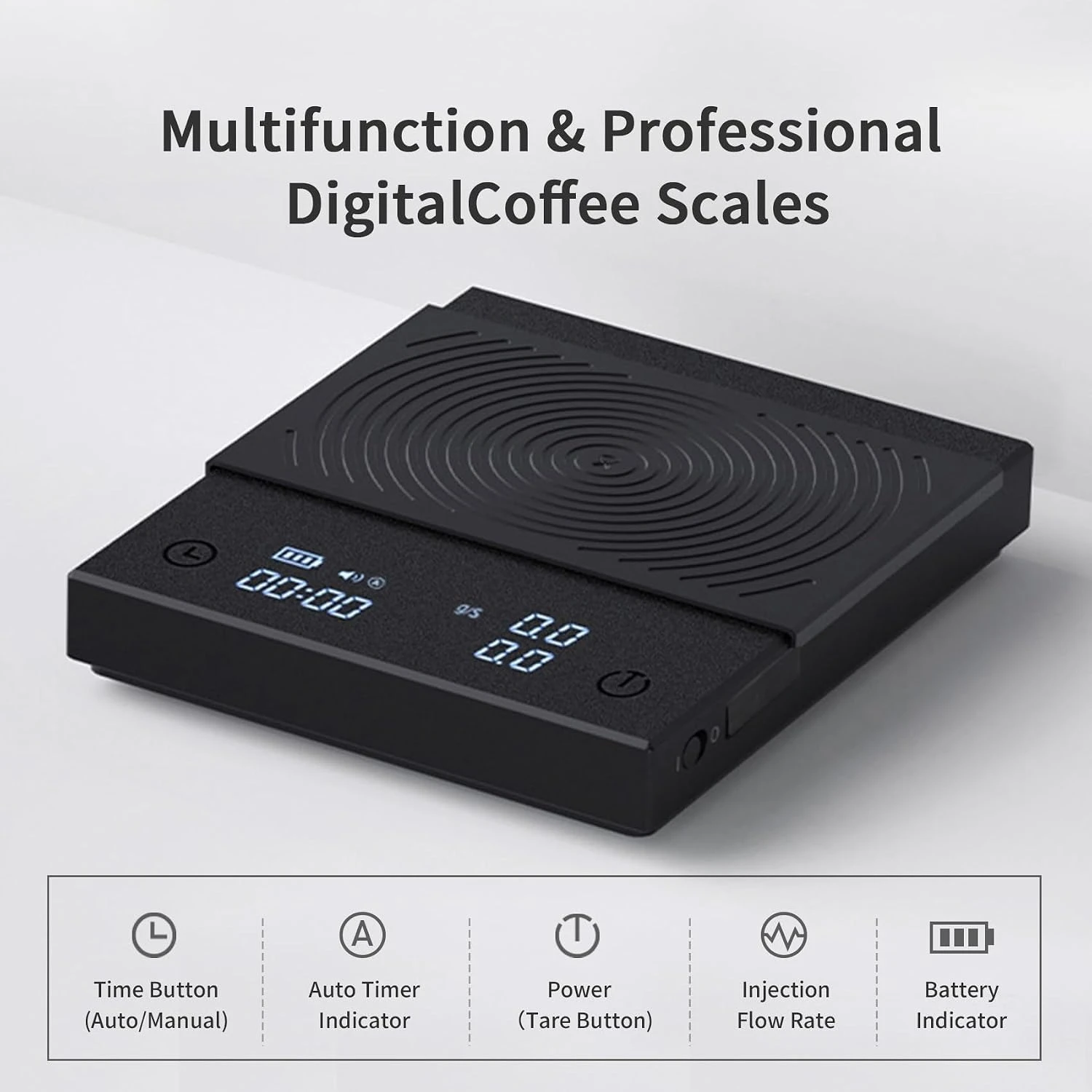 Coffee Scale Basic 2.0 Electronic Espresso Scale with Water Flow Rate and Timer Function, Free Switching of Ounce/kg Units,Black