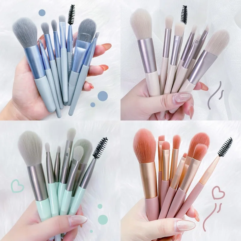 8Pcs Multi Pastel Color Mini Makeup Brush Set With Storage Bag For Blush Eyeshadow Eyelash Detail Beginner Travel Make Up Tools