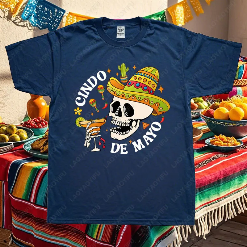 Crâne mexicain graphique t-shirt femme Fiesta Squad t-shirt Sombrero chapeau Fiesta fête t-shirt Style traditionnel unisexe couverture en coton