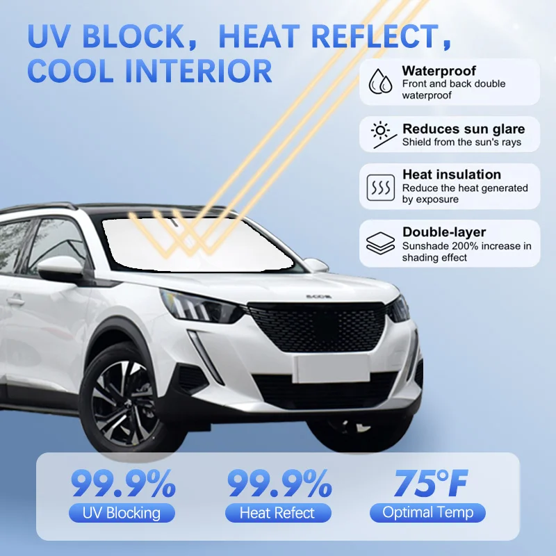 

Car Windshield Sun Shade For Peugeot 2008 Sunshade Sun Visor Protector Blocks UV Rays Summer Car Accessories
