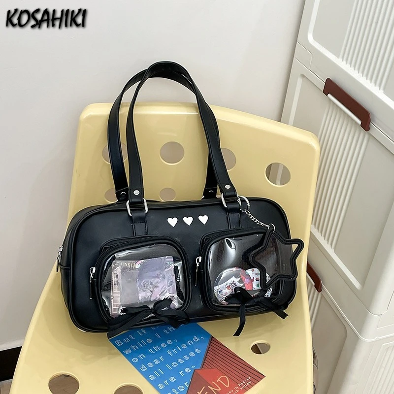 

Japanese Lolita Kawaii Girls Handbags Sweet Y2k Aesthetic Casual Pu Shoulder Underarm Bag Fashion Transparent All Match Ita Bags