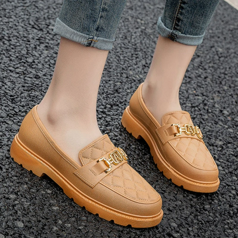 Waterproof Loafers Women Casual Slip-on Rain Shoes PVC Non-slip Work Pumps Ladies Shallow Rubber Shoes Footwear Botas De Lluvia