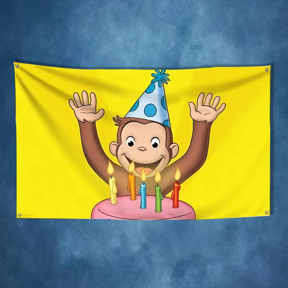 

Mokey C-Curious G-George Flag Tapestry Banner For Bedroom Outdoor Living Room Restaurant Bar Wall Decor Party