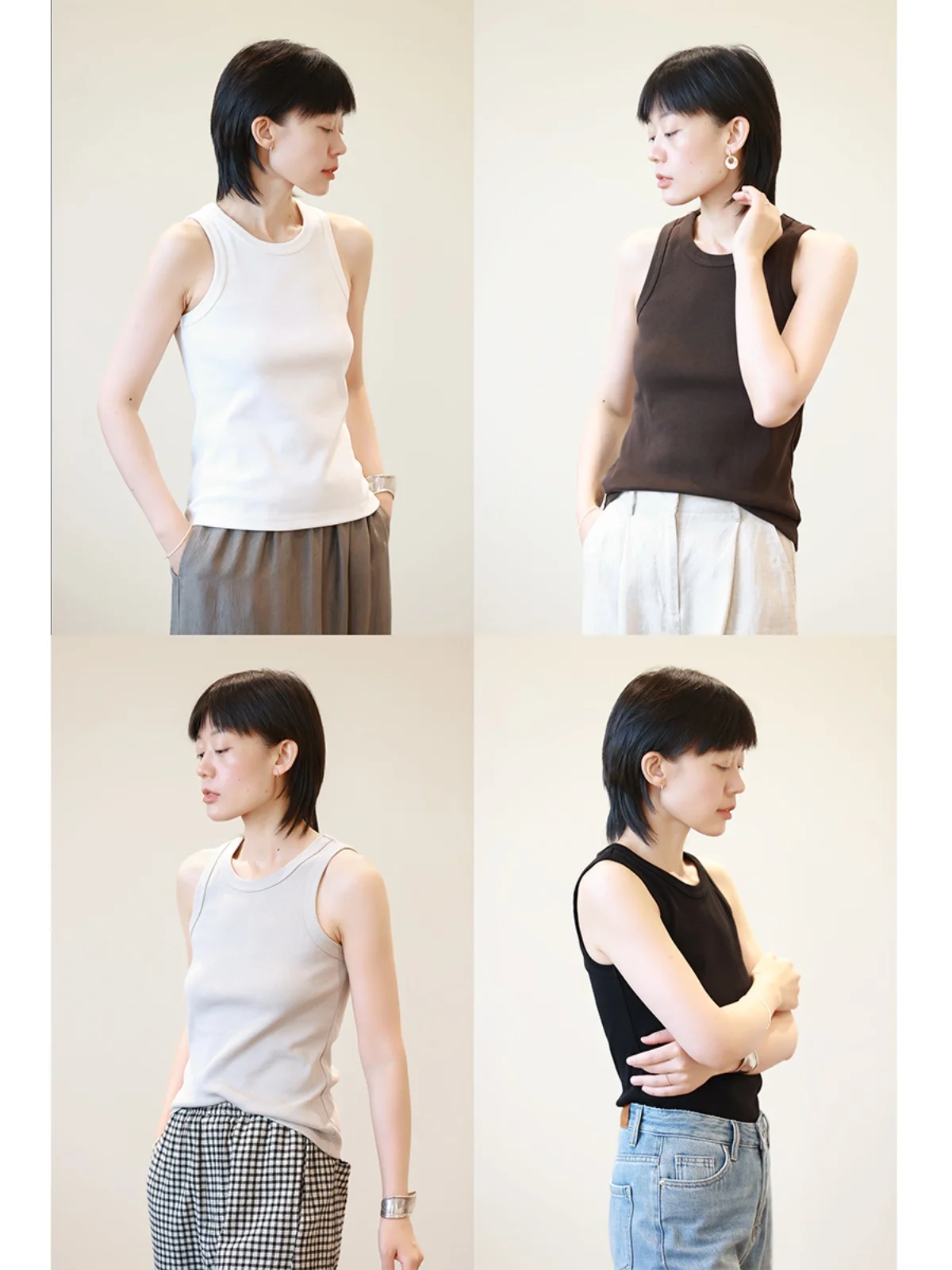 

Универсальная всесезонная женская майка из смесового хлопка, приталенного кроя, с круглым вырезом, для работы и повседневной носки, дышащая, комфортная, с утонченными плечами.