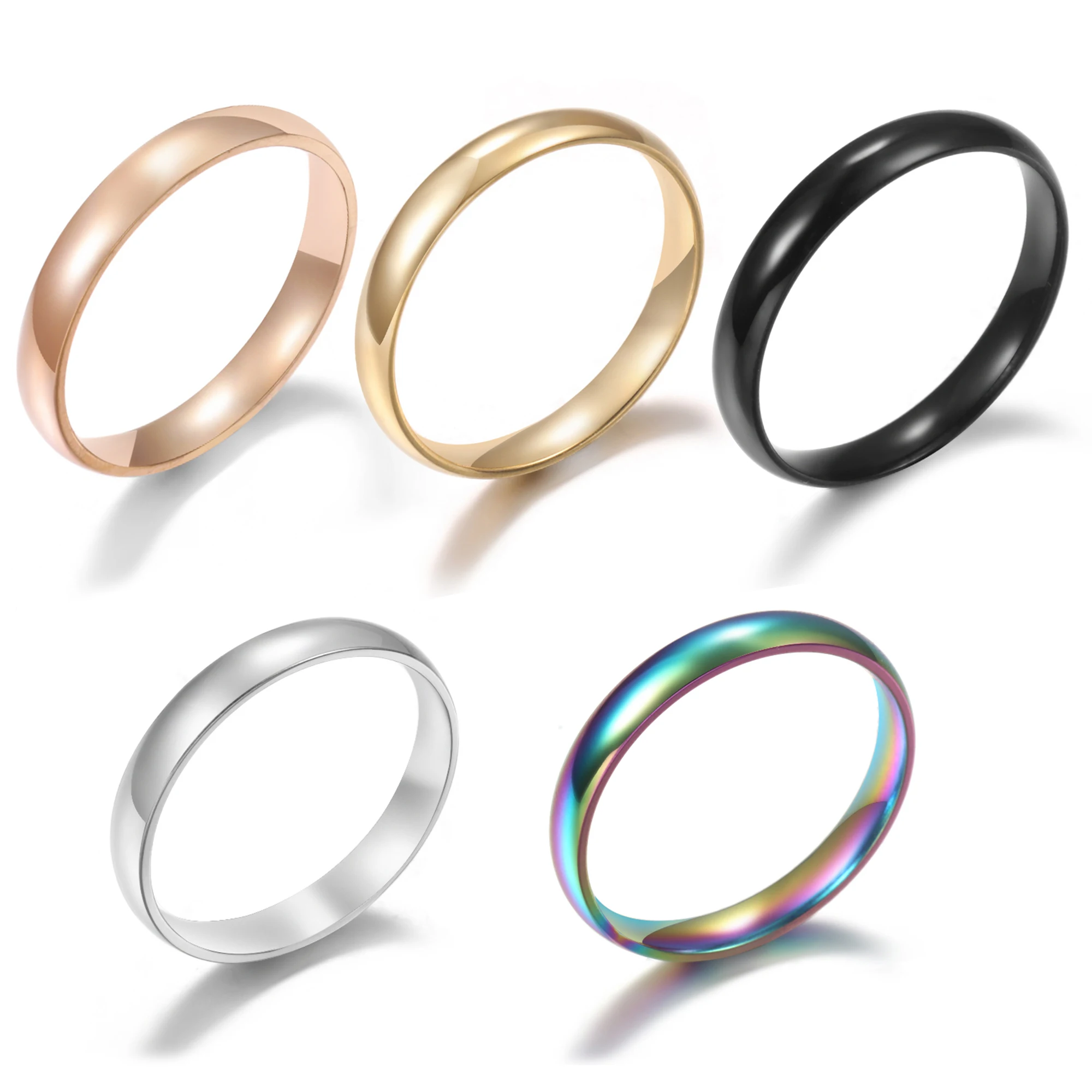 4mm Minimalist Stainless Steel Rings for Women Men Classic Smooth Plain Wedding Band Rose Golden Black Tail Ring Jewelry Gift