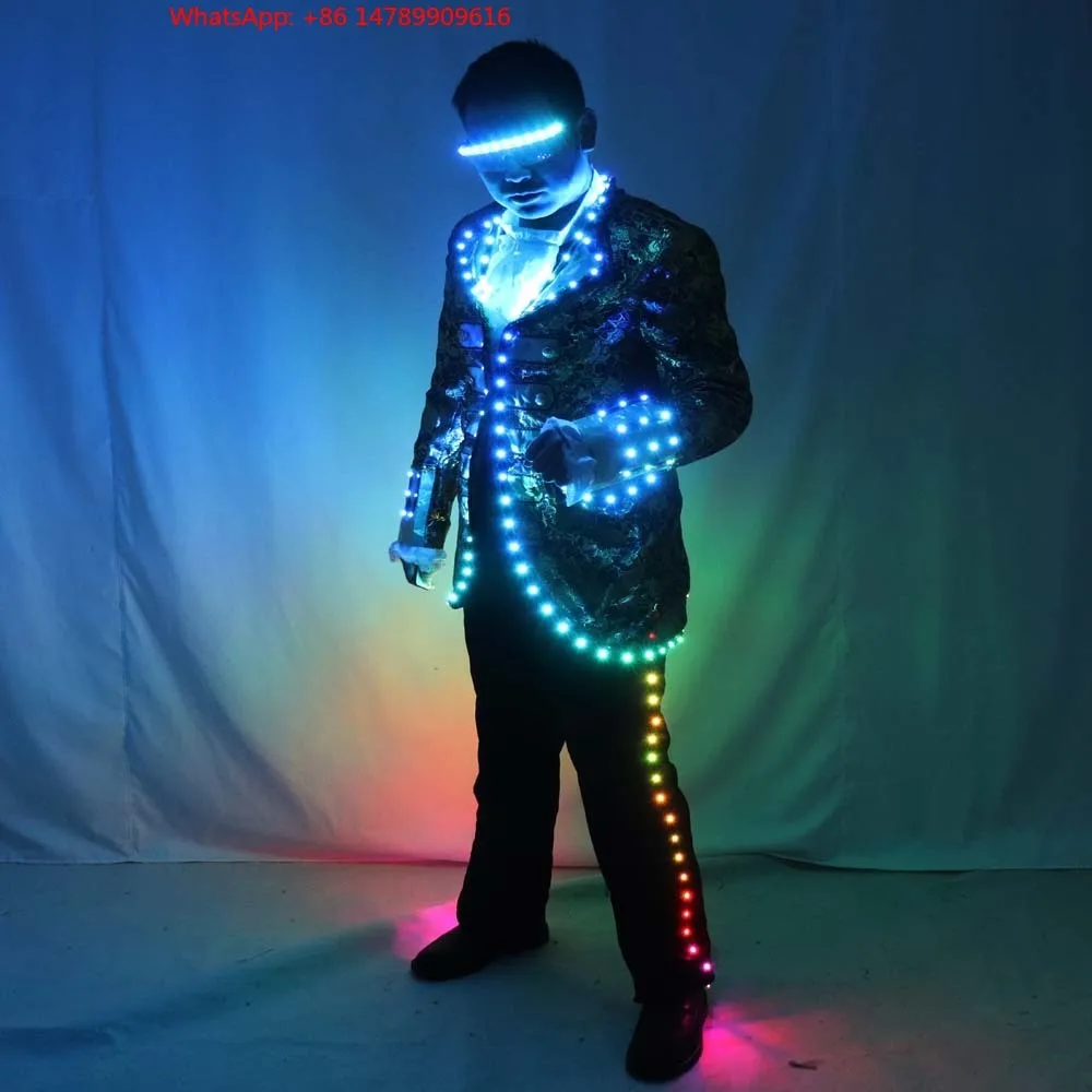 LED Luminous Robot CostumeMen's Full-Color Digital LED Court Suit IC Remote Control Tron Jacket For Stage Peorce For Bar Hosti