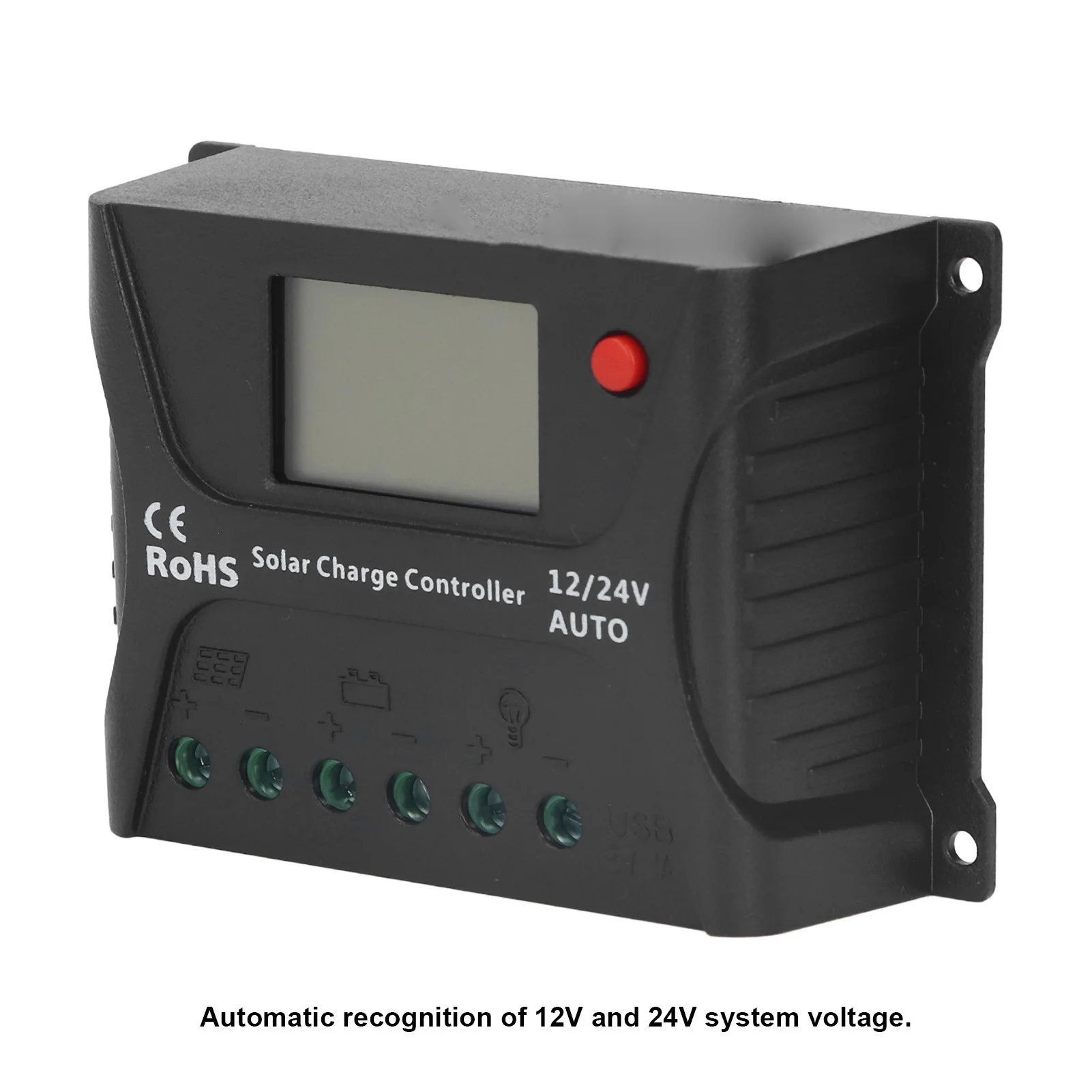 Solar Battery Controller Solar Charge Controller PWM Discharge Control LED Display with USB 10A 12V 24V for Battery