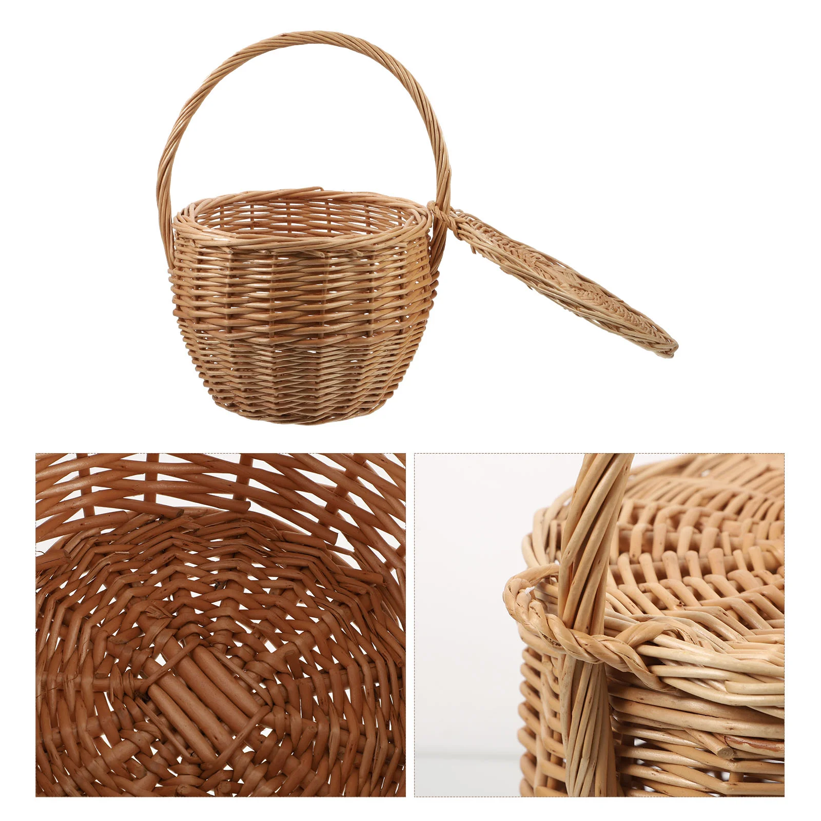 

Rattan Shopping Basket Toy Storage Woven Hand-made Baskets Decorative for Home Flower Girl Weddings Picnic
