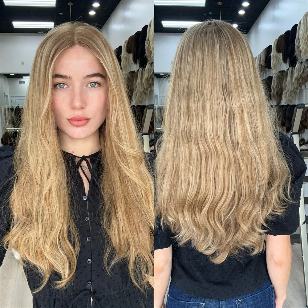 Glueless Preplucked Realistic Hairline 13x4 Ombre Golden Blonde Synthetic Heat Friendly HD Lace Front Wig Small Large Size Cap