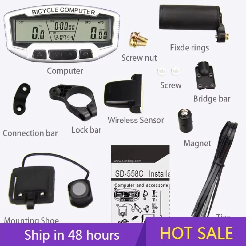 

POWER LEAPBicycle Double Control Code Table SD-558C Wireless Luminous OdomWaterproof LCD Digital Bike Computer Display Bicycle O