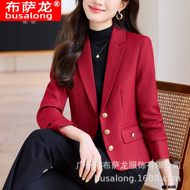 

2025Новый стильный модный костюм, повседневный женский профессиональный пиджак с длинными рукавами, официальная женская одинарная куртка, рабочая одежда8986