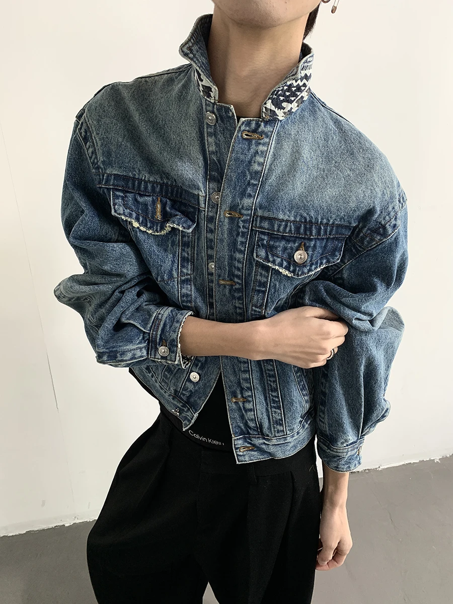 

Мужская джинсовая куртка в стиле ретро-американский кэжуал, с цветочной вышивкой, приталенная, из плотной ткани, с эффектом поношенности