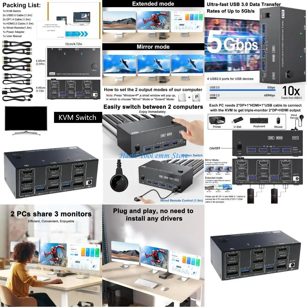 

H37F High Performances KVM Switcher And HDTV2.1, USB3.0 Interfaces, Up To 8K Resolution For Triples Screen