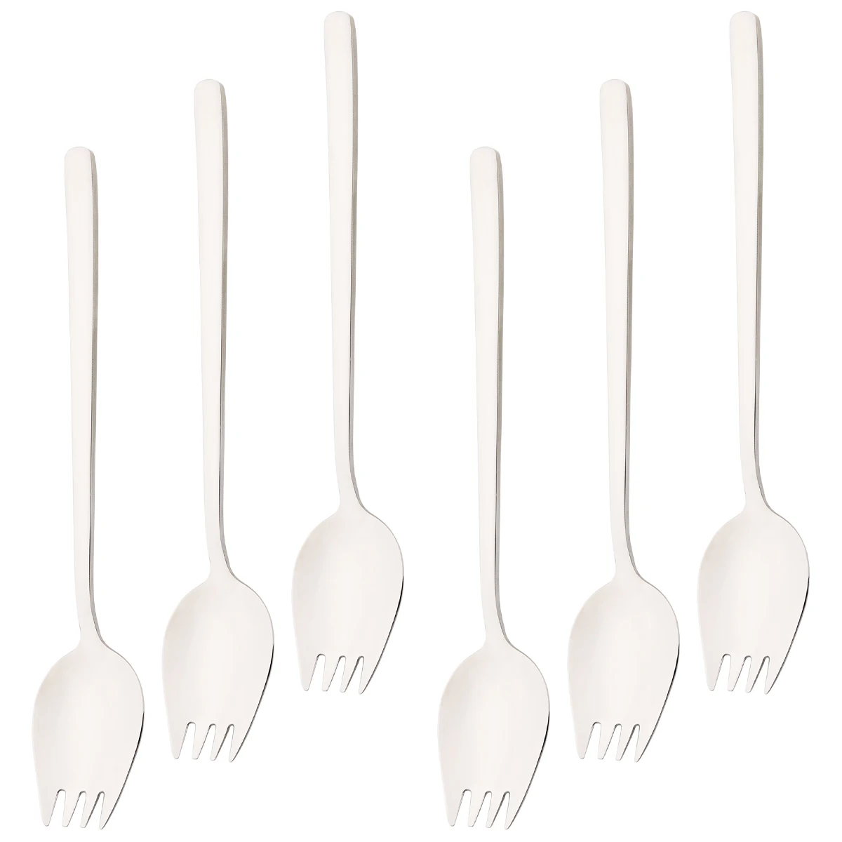 

6pcs Western Instant Noodle Fork Flatware Set Integrated Salad Spoon Fork Cutlery Set Reusable Mirror Stainless Steel Dinnerware