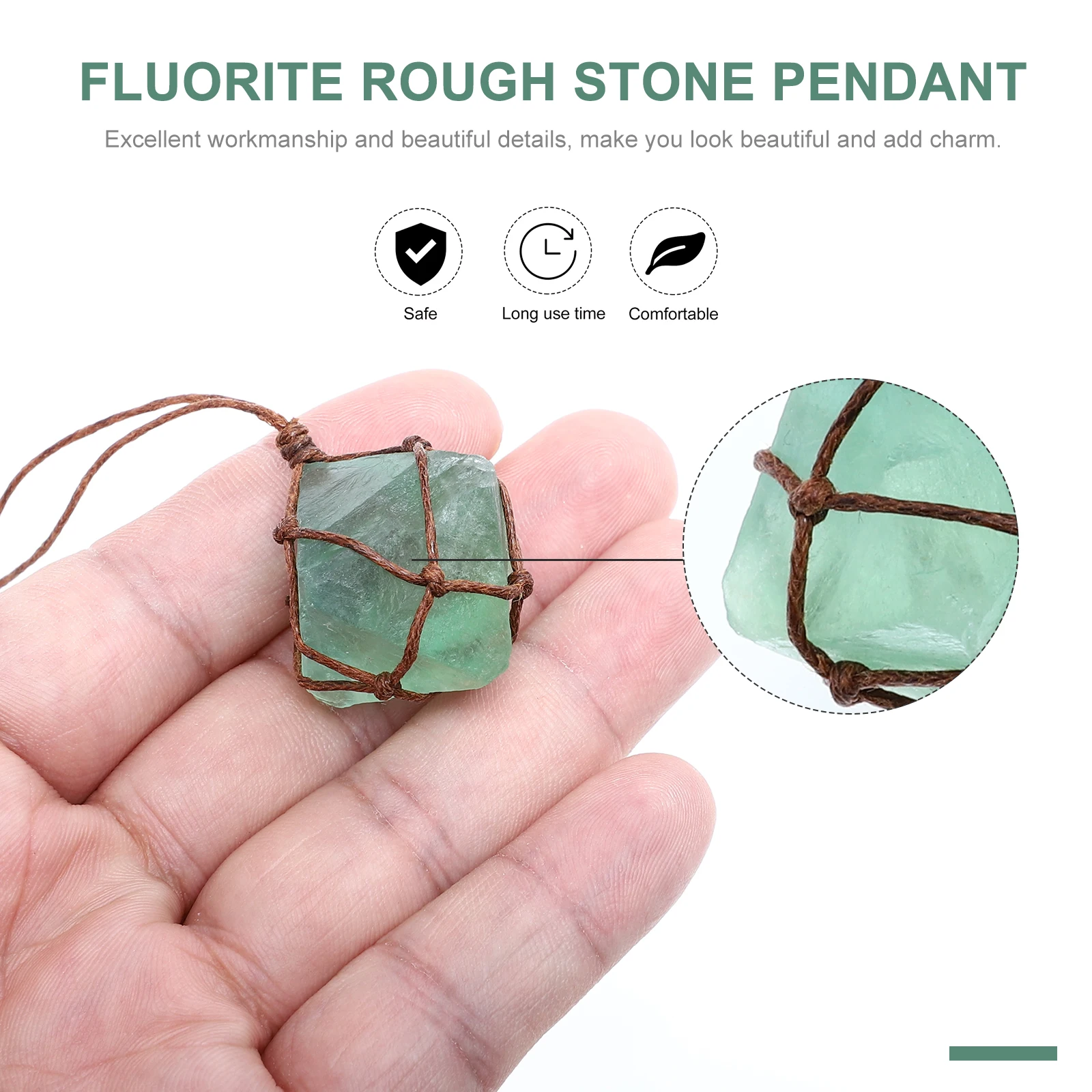 

1PC Green Pendant Natural Crystal Necklace Wire Wrap Rough Stone Gemstone Chain Positive Energy Peaceful Shining