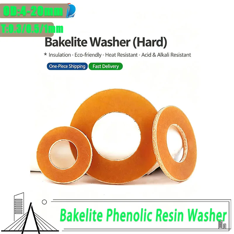 Heat‑Proof Rigid Phenolic Resin Round Spacer Washer, Non‑Bendable Bakelite Insulation Gasket for Electrical Hardware,OD:4-20mm